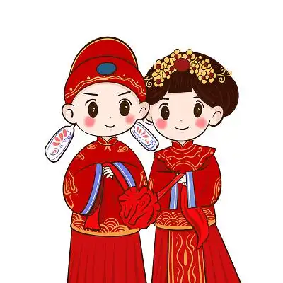 美满结婚古代平面卡通古代拜堂png素材婚礼元素