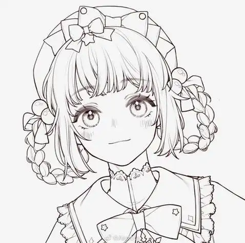 稿手绘二次元动漫美少女漫画小清新彩铅橡皮章胶带画黑白绘画教程素材