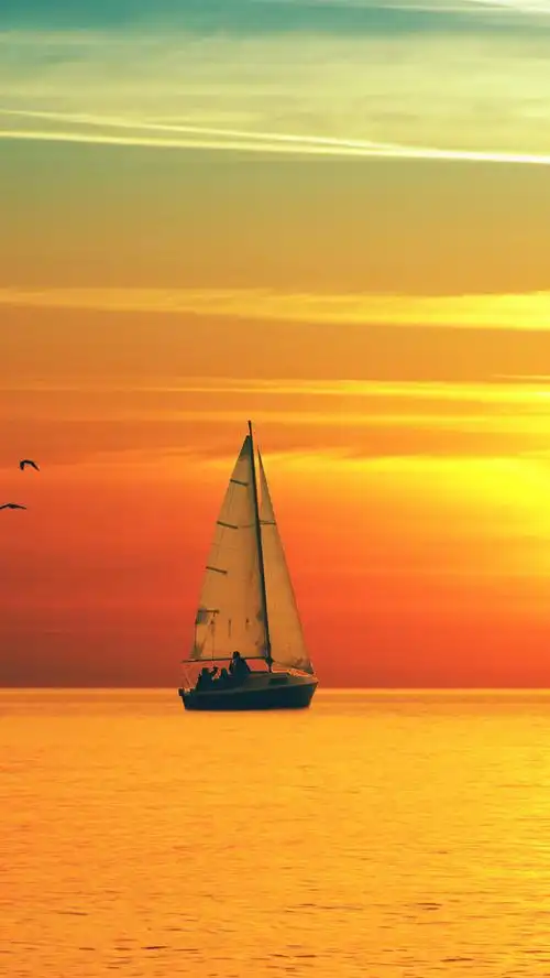 夕阳下海面上的帆船h5背景