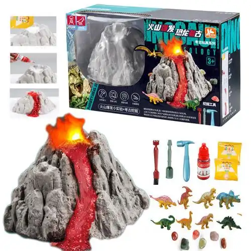儿童火山爆发喷发实验制作玩具男女孩恐龙考古挖掘玩具恐龙栖息地
