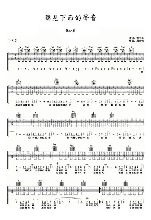 听见下雨的声音吉他谱魏如昀弹唱六线谱