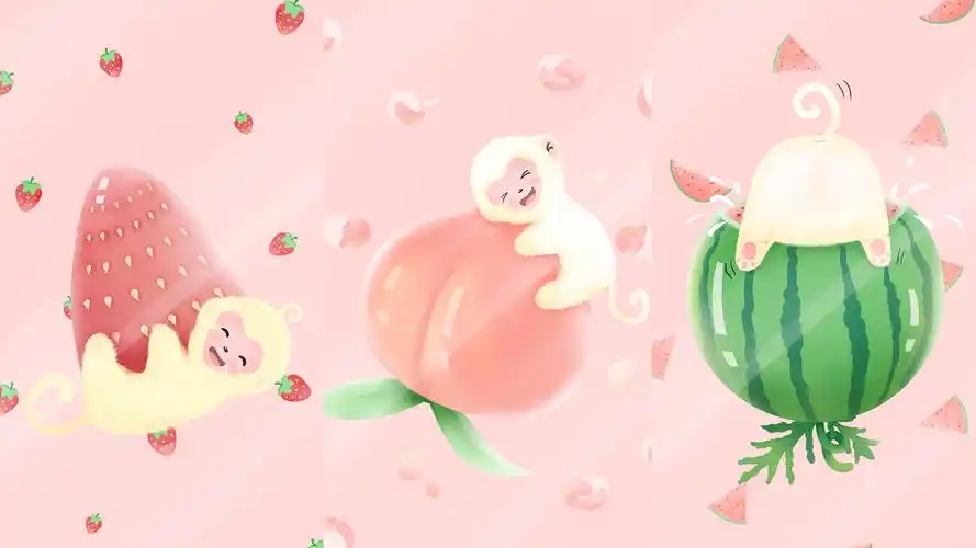 水果与猴子(动物静态壁纸) - 静态壁纸下载 - 元气壁纸