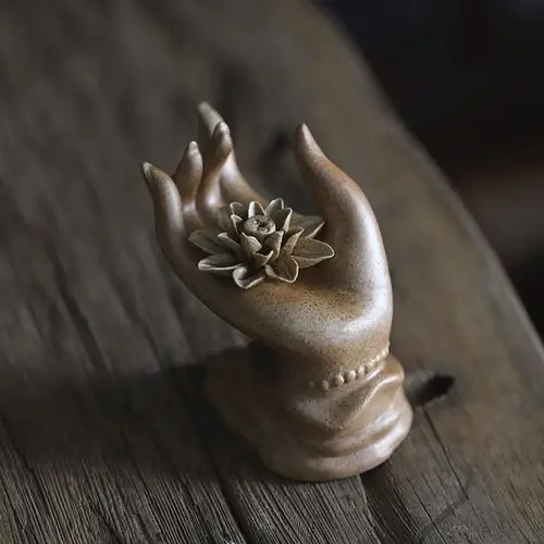 中式禅意陶瓷佛手莲花摆件家居客厅电视玄关装饰茶道创意名片夹