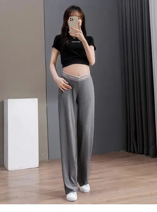 莫代尔孕妇裤夏季薄款外穿新款黑色低腰孕妇冰丝阔腿裤夏垂感长裤女孕