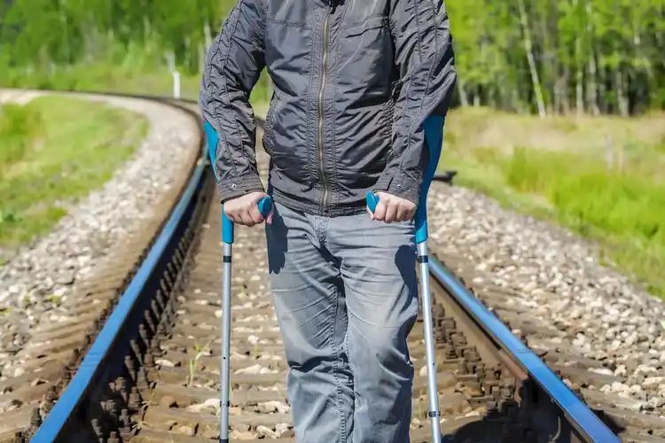 伤残,男人,拐杖,铁路