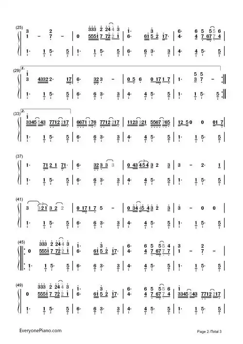 光辉岁月双手简谱预览2-钢琴谱文件(五线谱,双手简谱,数字谱,midi,pdf