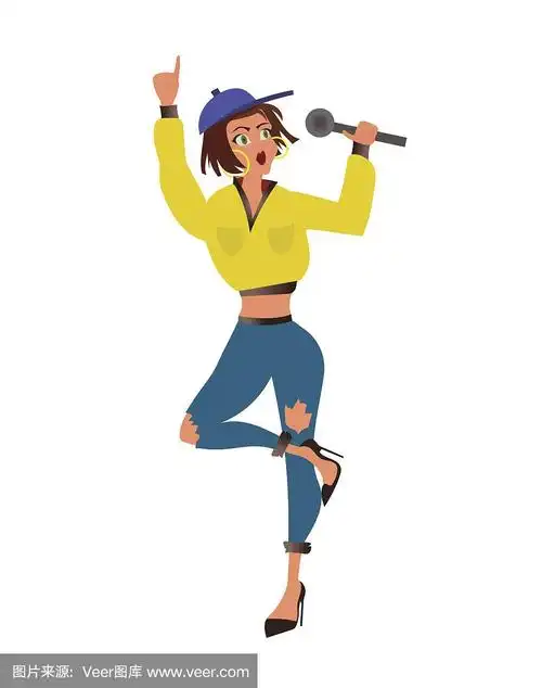 拿着麦克风的女歌手.矢量插图,孤立在白色背景上.