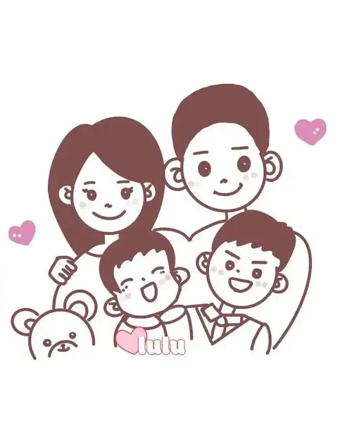 一家四口,幸福一家人,两个宝贝最棒,咱们都加油呀_绘画_兴趣爱好_绘画