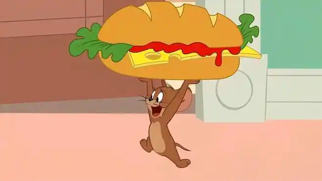 猫和老鼠:杰瑞偷走汉堡,准备大吃一顿,没想到汤姆发现