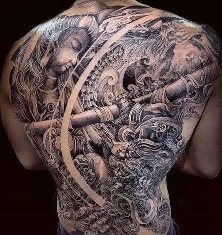 新传统后背孙悟空佛纹身图案