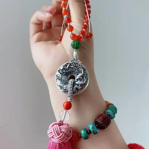 乾龙999银平安扣汽车挂件车内吊饰品男高档女车载后视镜挂坠批发