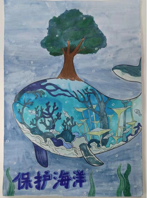 "爱护蓝色家园,保护海洋环境"主题儿童绘画-图4
