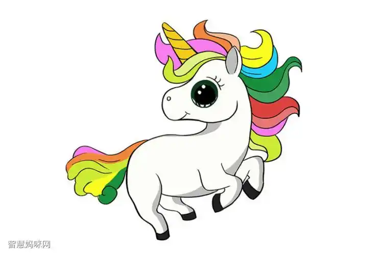 独角兽简笔画小动物彩色步骤