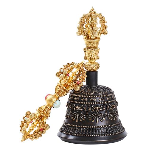 尼泊尔工艺纯铜五股金刚铃杵铜铃铛藏传佛教用品密宗法器音质清脆