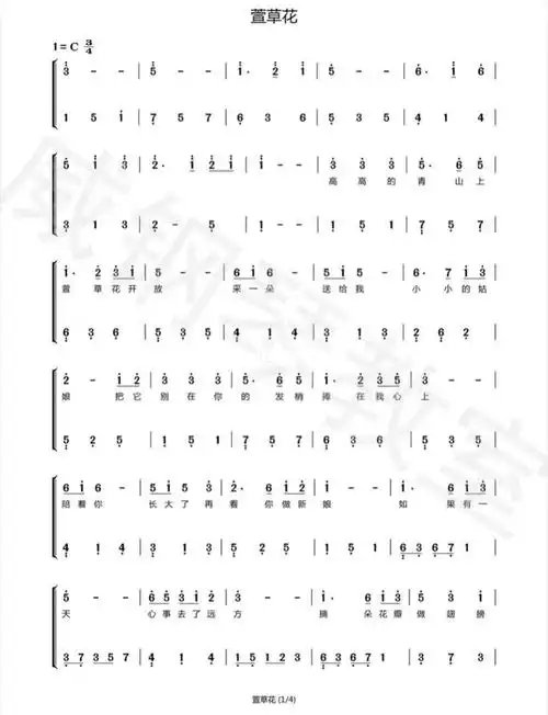 简谱_简谱_钢琴谱_娱乐_音乐《萱草花》21音拇指琴丨简谱张小斐《萱草