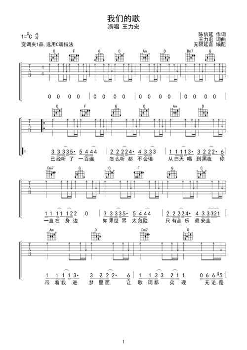 王力宏 我们的歌 吉他谱 c调指法c#调六线吉他谱-虫虫吉他谱免费下载