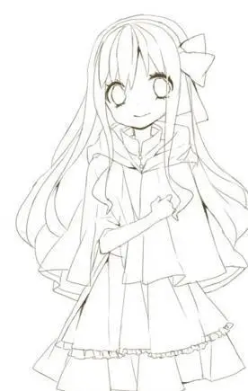 卡通动漫人物简笔画长发女孩