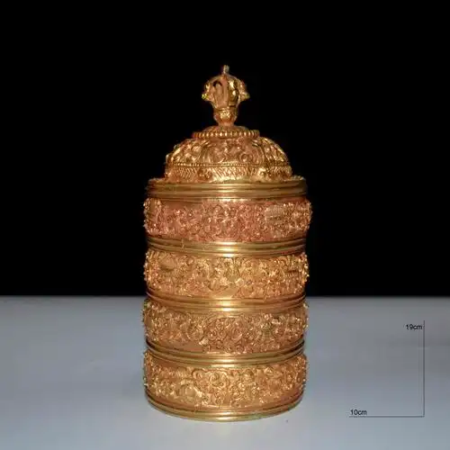 藏传佛教工艺品米盒贡品尼泊尔铜鎏金密宗密宗佛教工艺品