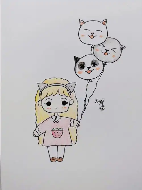 可爱的猫咪气球简笔画