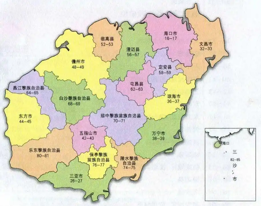 海南行政区划图海南自贸港参考整理版权归原作者