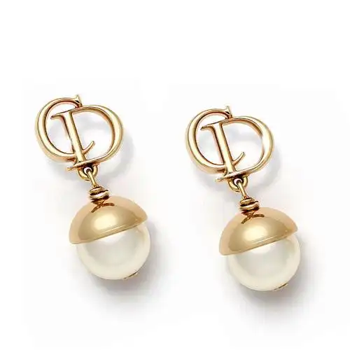 dior/迪奥 女士金色cd优雅珍珠耳钉