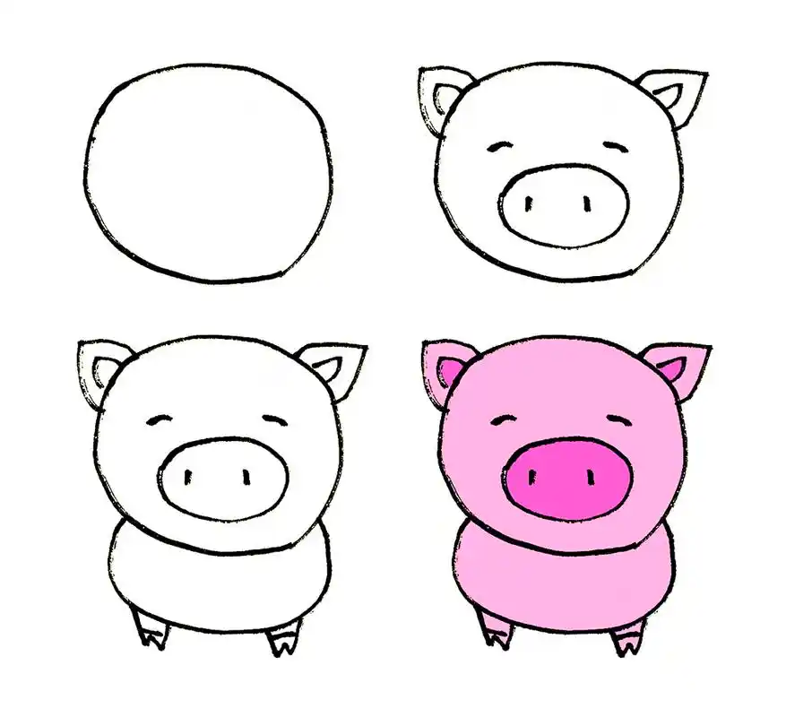儿童简笔画小猪素材|8只可爱的小猪画法