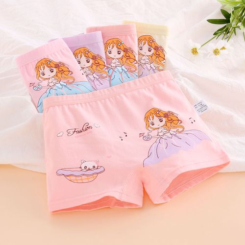 4条装儿童内裤女宝宝平角裤可爱卡通女童棉质四角裤女孩女童内裤