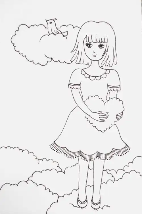 线描画教程4云朵少女