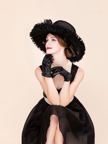 ee原创设计欧式百搭大檐遮阳欧根礼帽黑色帽子