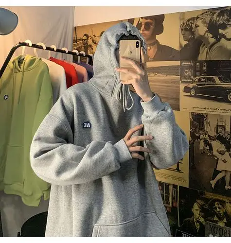 中性 纯色连帽卫衣春夏男套头宽松外套情侣装打底帽衫w04 p45-网商园