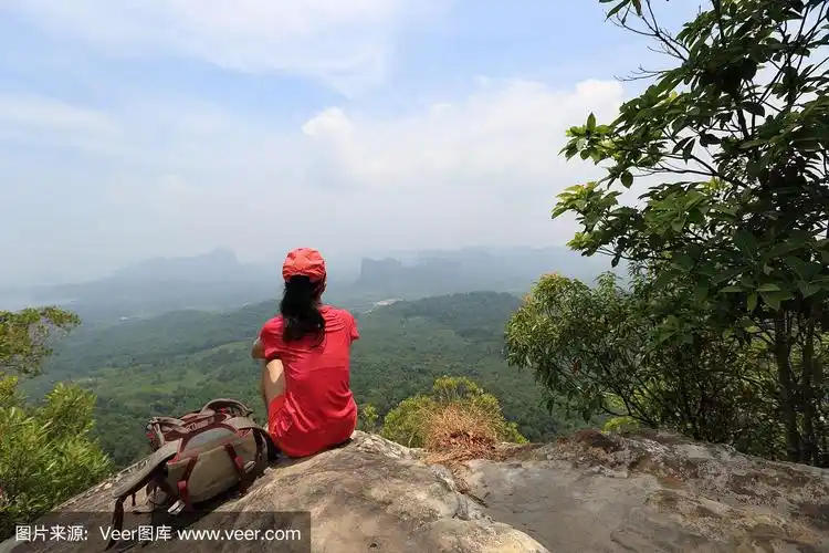 徒步旅行,山顶,女人,看风景,留白