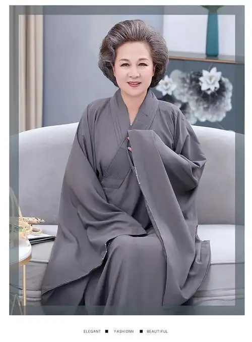 海青居士服女僧袍僧服僧服汉服禅服女袈裟大褂夏季长款台麻禅修服定制