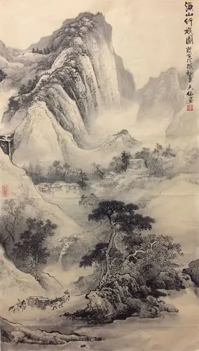四尺仿古山水溪山行旅图