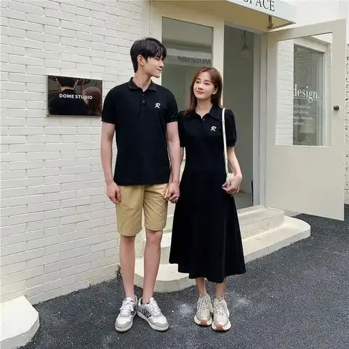 官图250克【6535珠地布后包领】 情侣装夏韩版polo短袖t恤一裙一衣