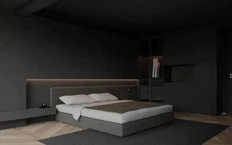 酷酷的深黑系卧室渲染