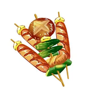 插画肉串烤串装饰烧烤串串元素烧烤元素红色夏季卡通烧烤优惠券烧烤