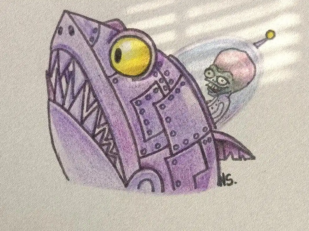 机械鲨鱼僵尸博士.#植物大战僵尸2 #绘画过程 #手绘临摹  - 抖音