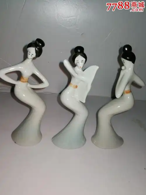 淄博博山美术陶瓷厂彩瓷舞女五件一套-彩绘瓷/彩瓷-7788文玩