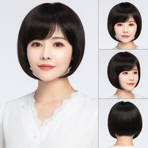 假发套波波头女短发真人发丝时尚发型圆脸自然全真网红透气全头套