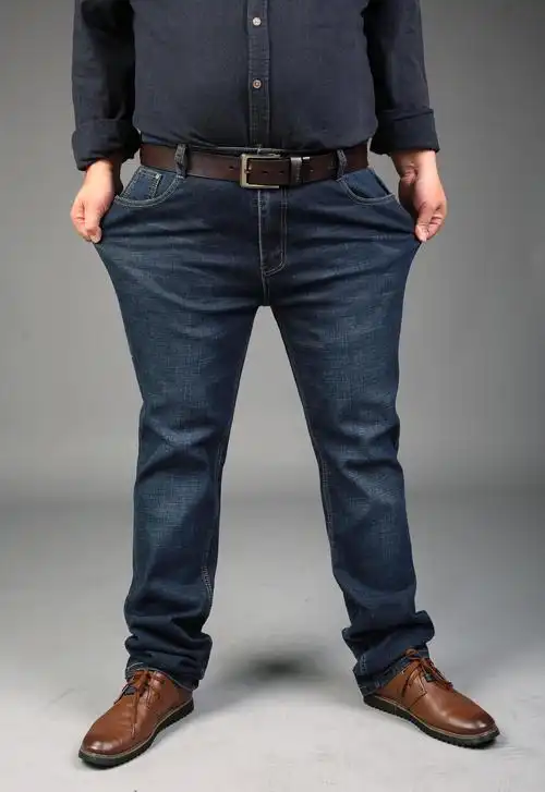 2018春秋薄款高腰直筒宽松男牛仔裤休闲加肥加大码大号胖子裤子男