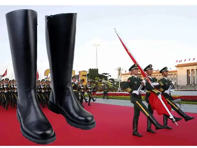 爱韬马靴新款大阅兵长筒队高筒牛皮靴骑男女舞台表演演出拉链官靴黑色