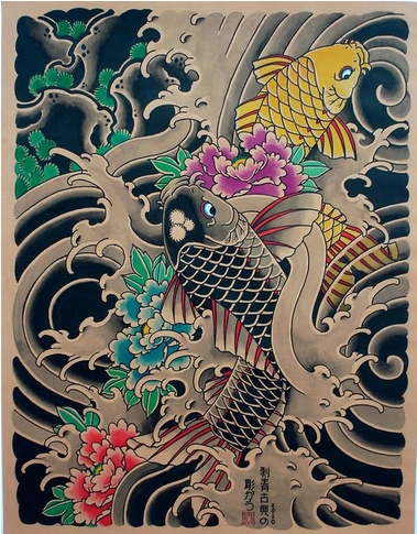 这是日式半甲鲤鱼图腾纹身