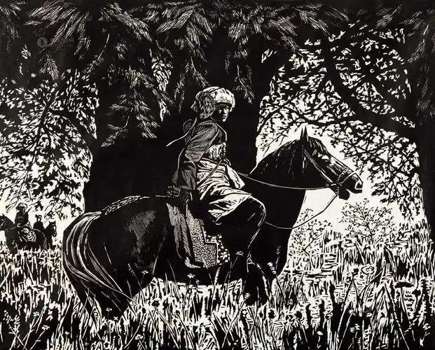 5485 密林中 黑白木刻