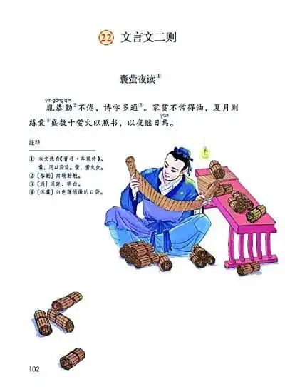 囊萤夜读(课本内页) 资料图片