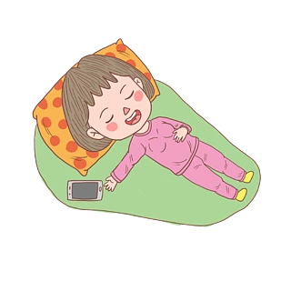 卡通手绘人物躺着玩手机女孩