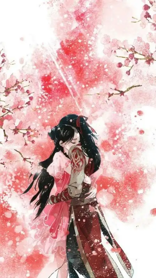 古风水彩爱情男女拥抱