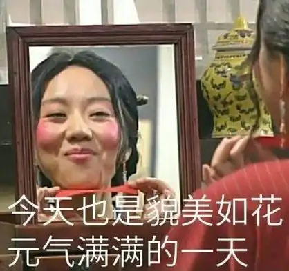 今天也是貌美如花元气满满的一天(佟湘玉照镜子) - 化完妆对着镜子的