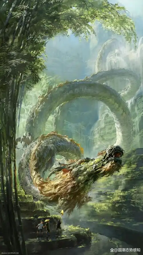 飞龙吸水,潜龙在渊,耕牛在望渺小的人类在巨龙面前和谐相伴《见龙在田