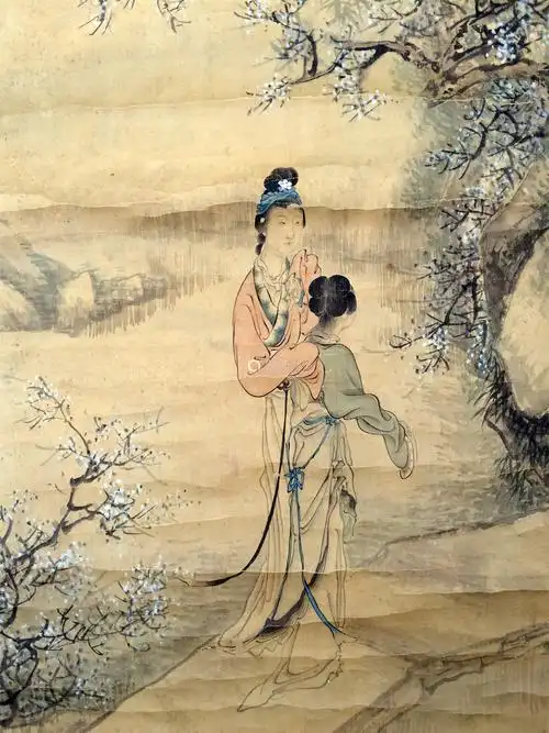 包栋绢本仕女民国台湾裱工