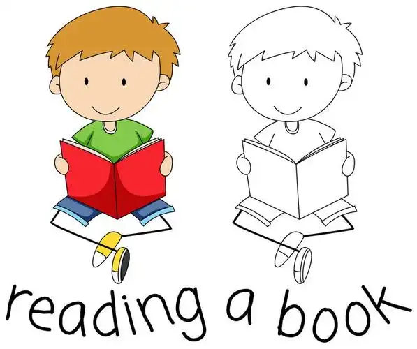 正在看书的卡通小朋友简笔画儿童画图片免抠矢量素材